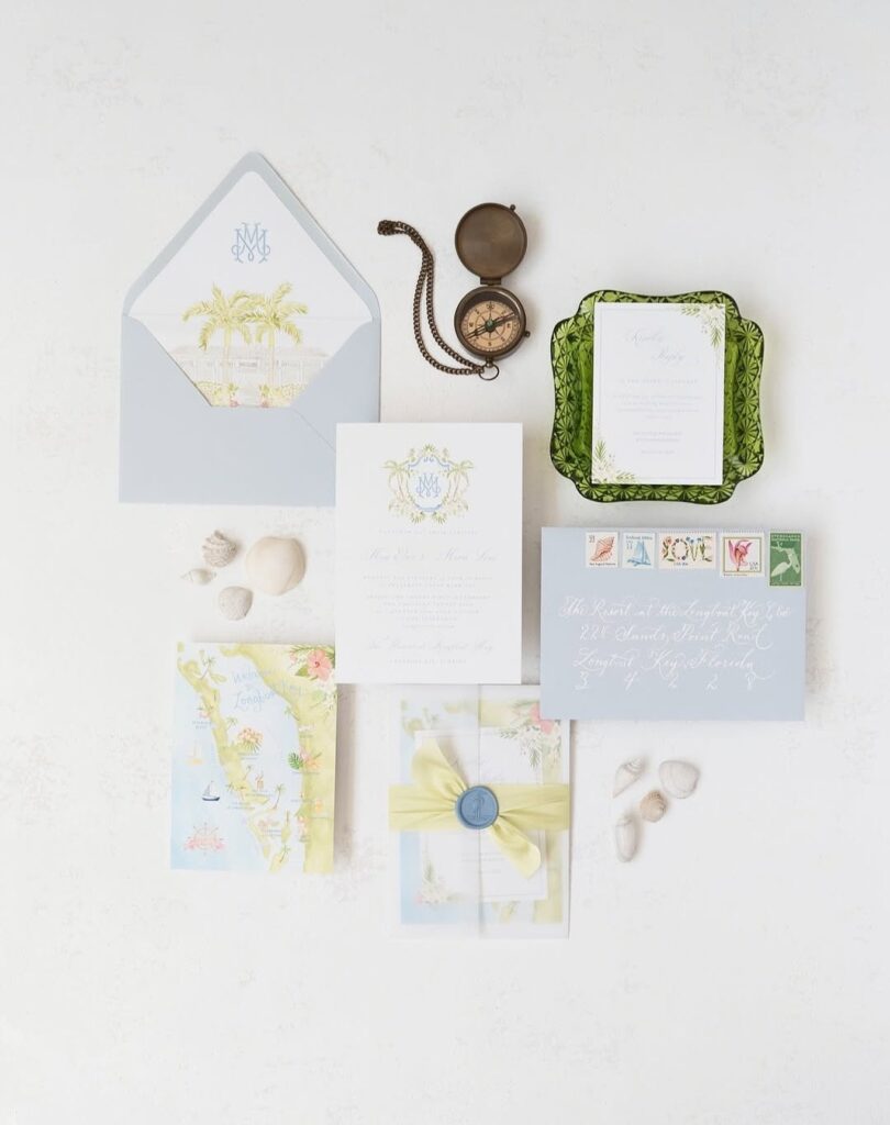 ⁠Swooning over this custom tropical-inspired invitation suite by cojomoxon. With watercolor details and a light, airy vibe, it’s giving us